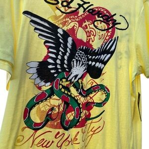 NWT Ed Hardy T-Shirt Eagle Snake New York City Lemon Yellow Size Large Y2K Moto